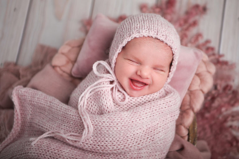 Newborn baby girl smiling, Newborn Photography Session, Diana Henderson Photography