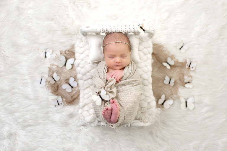 Newborn Baby Girl on Prop Bed, Diana Henderson Photography, Los Angeles Newborn Photography