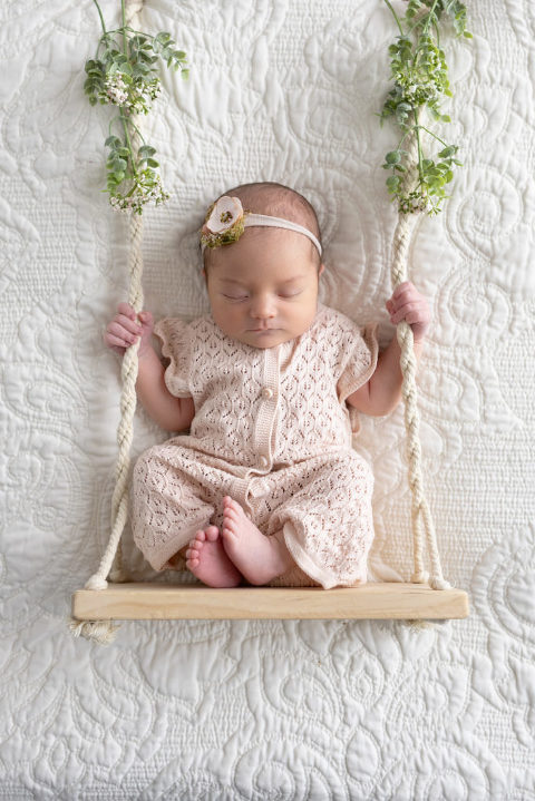 Newborn Baby Girl on Prop Swing, Diana Henderson Photography, Los Angeles Newborn Photography