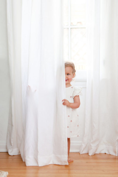 2 Year Old Girl behind curtain, Los Angeles Photography Session